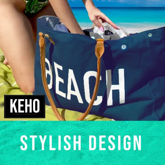 KEHO "Beach Vibes" Large Beach Bag/Tote (Navy Blue) - Picture 9 of 11